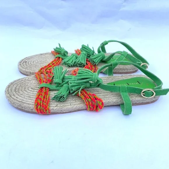 Anthropologie Fringed Rope Sandals Green Suede Boho Tassel Size 10M NWOB - Picture 10 of 14